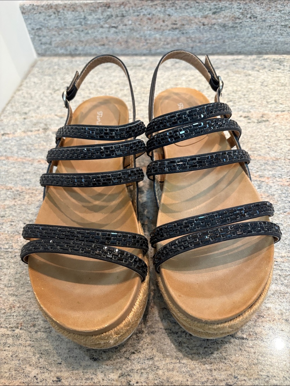 Black Strappy Jeweled Platform Sandals - Women